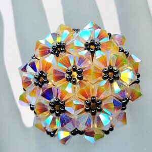 Aurora Borealis Bicone Crystals Ring Cluster Ring Glitter Beaded Stretch Ring